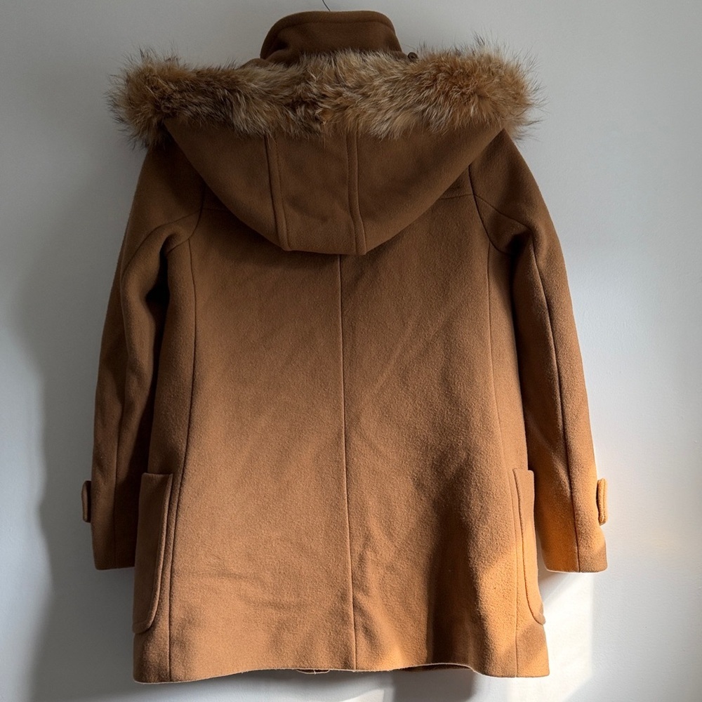 Trina Turk Tan Wool Coat with Coyote Fur Hood - Picture 7 of 16
